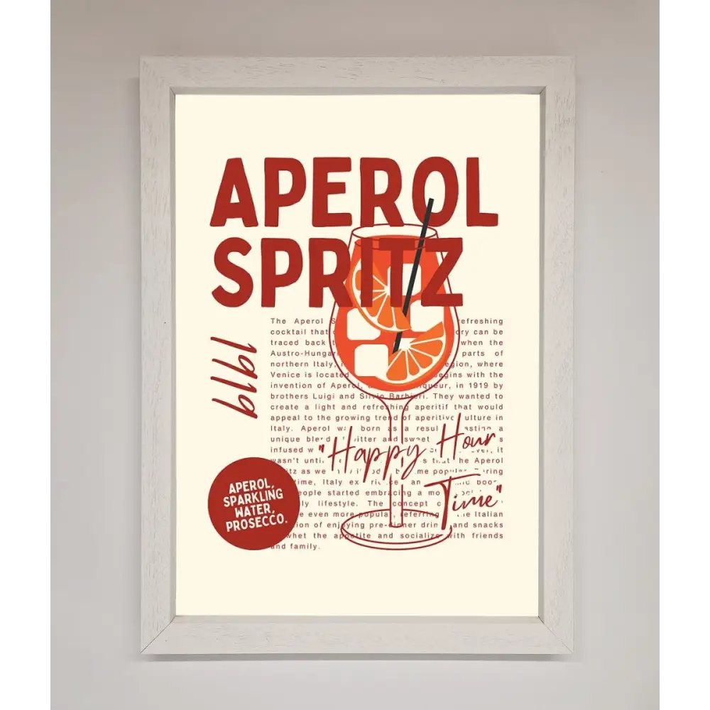 Aperol Spritz Happy Hour Cocktail Framed Wall Art - A3 (29.7 x 42 cm) / White - Framed Print