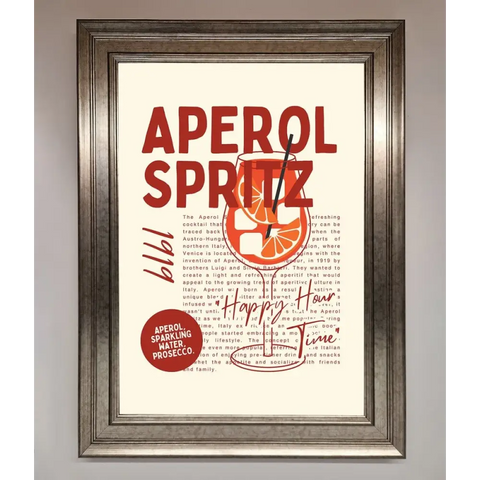 Aperol Spritz Happy Hour Cocktail Framed Wall Art - A3 (29.7 x 42 cm) / Silver - Framed Print