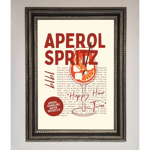 Aperol Spritz Happy Hour Cocktail Framed Wall Art - A3 (29.7 x 42 cm) / Ornate Silver Black - Framed Print