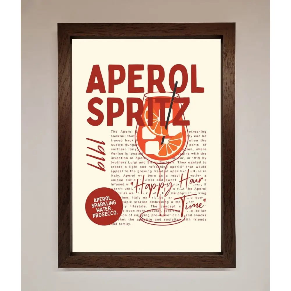 Aperol Spritz Happy Hour Cocktail Framed Wall Art - A3 (29.7 x 42 cm) / Grey - Framed Print