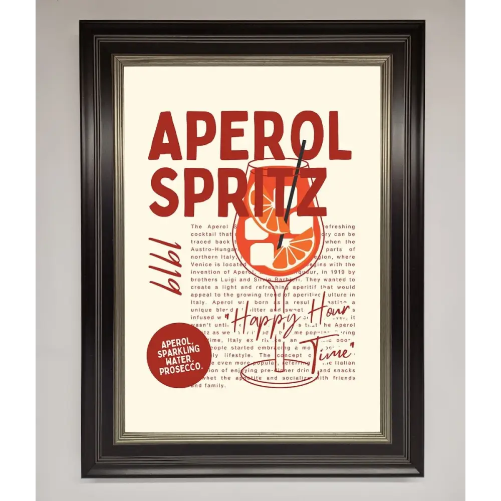 Aperol Spritz Happy Hour Cocktail Framed Wall Art - B0 (100 x 141 cm) / Black Silver - Framed Print