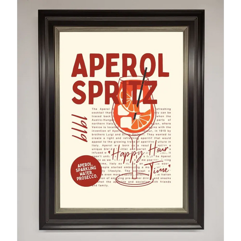 Aperol Spritz Happy Hour Cocktail Framed Wall Art - B0 (100 x 141 cm) / Black Silver - Framed Print