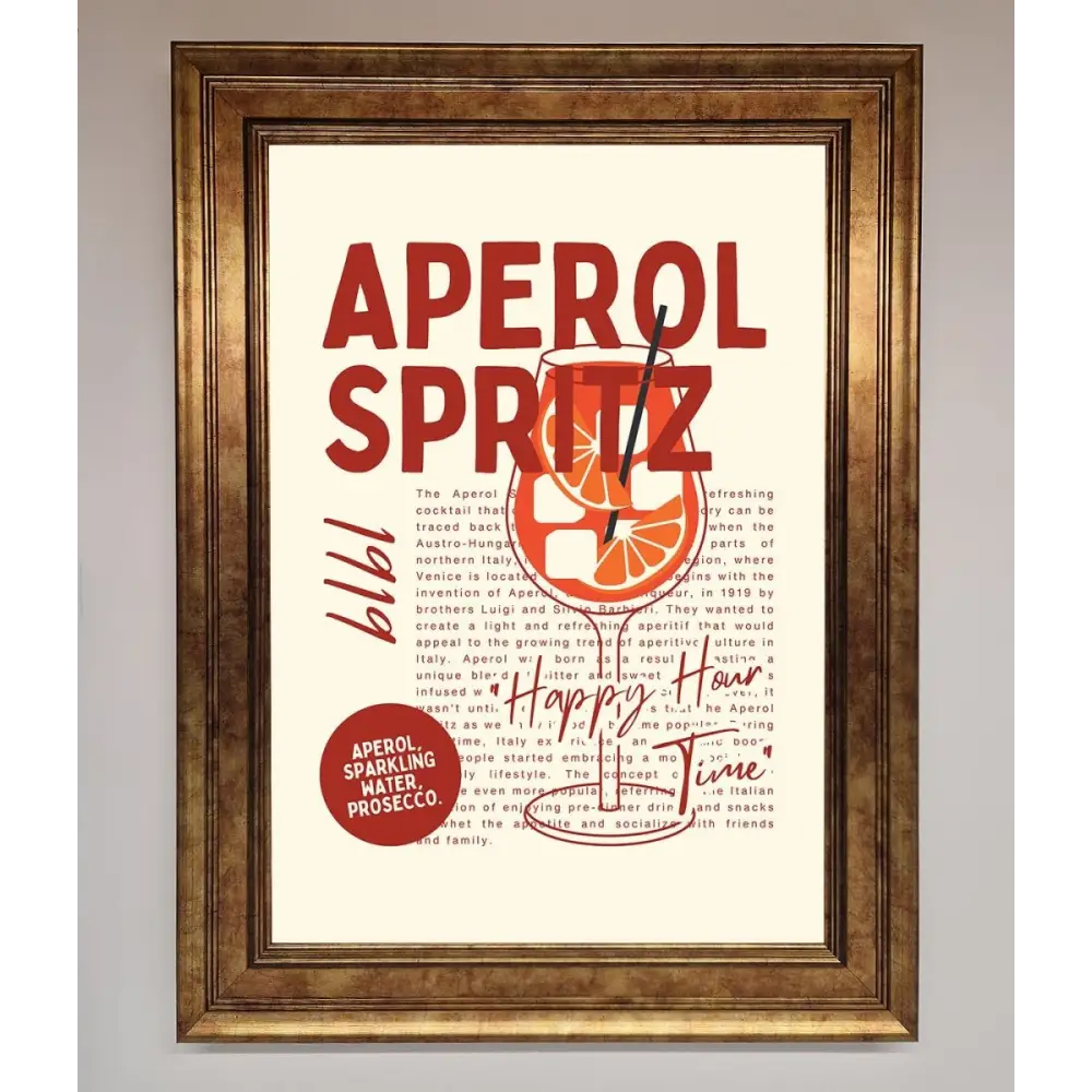Aperol Spritz Happy Hour Cocktail Framed Wall Art - B0 (100 x 141 cm) / Bronze - Framed Print