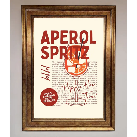 Aperol Spritz Happy Hour Cocktail Framed Wall Art - B0 (100 x 141 cm) / Bronze - Framed Print