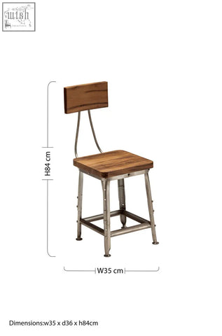 Apex industrial dining chair with durable metal antique silver legs and warm brown wooden seat and backrest