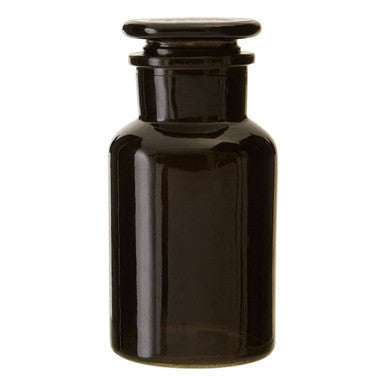 Black glass apothecary glass reagent bottle with matching black stopper for storage and display