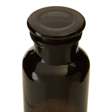 Black glass reagent bottle with black screw-top lid marked 250ml apothecary glass reagent bottle