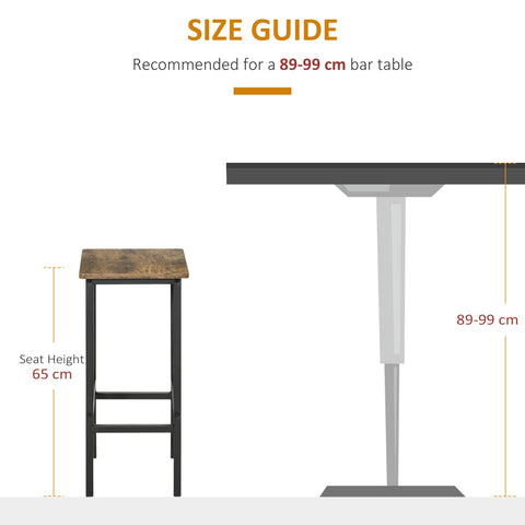 HOMCOM Industrial Bar Stools, Set of 2 Kitchen Breakfast Bar Chairs with Footrest, Counter Height Island Stools for Dining Area, Home Pub, Rustic Brown