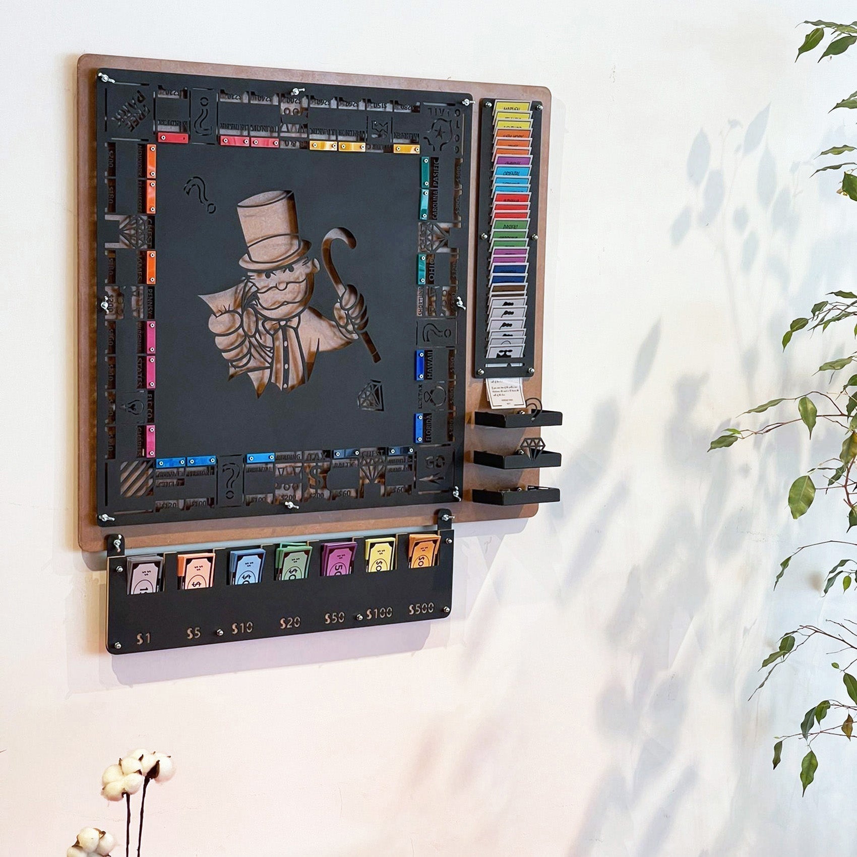 Black metal monopoly board wall decor with laser-cut mr in archopoly wall game ideal for flat surfaces and age range fun