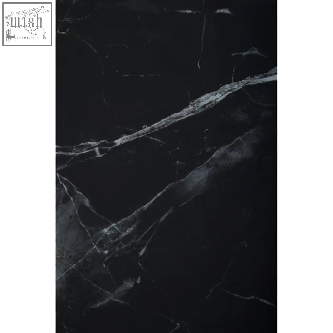 Black marble surface with subtle gray veining on arenza black marble and silver console table top
