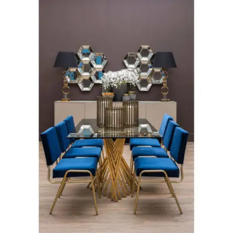 Arezzo Glass Top Dining Table With Gold Polished Frame