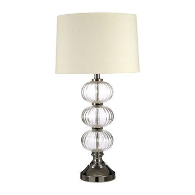 Argig glass table lamp with clear glass globe, cream fabric shade, and chrome finished base for stylish lighting