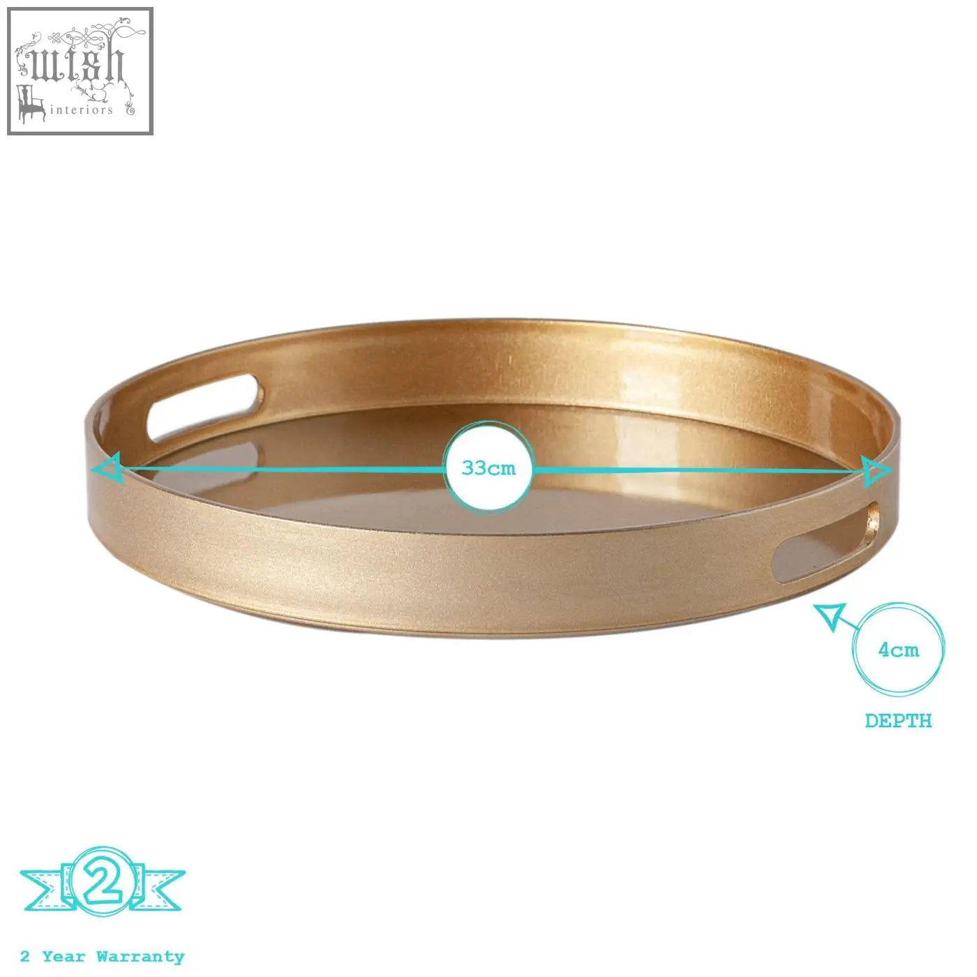 Gold finished round serving tray with two side handles from argon tableware perfect for stylish serving