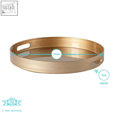 Gold finished round serving tray with two side handles from argon tableware perfect for stylish serving