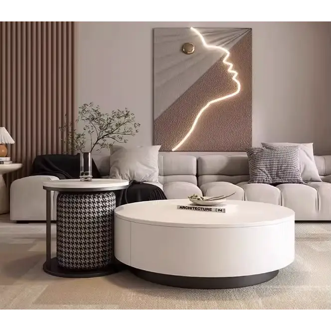 Aria Marble Coffee Table Set, WIth a Mini Stool｜ DC Concept