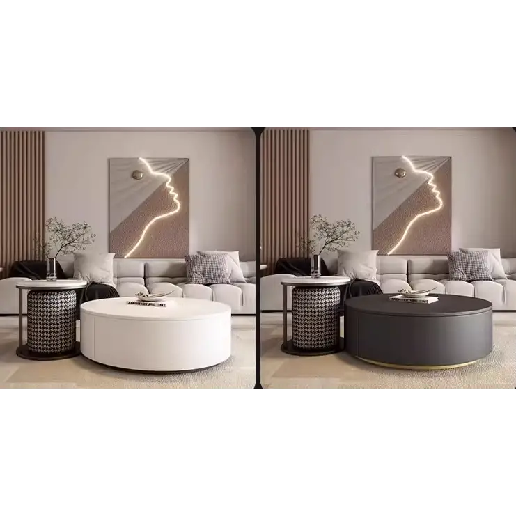 Aria Marble Coffee Table Set, WIth a Mini Stool｜ DC Concept