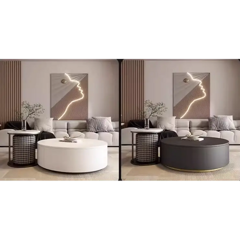 Aria Marble Coffee Table Set, WIth a Mini Stool｜ DC Concept