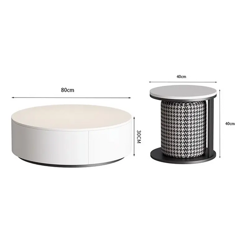 Aria Marble Coffee Table Set, WIth a Mini Stool｜ DC Concept