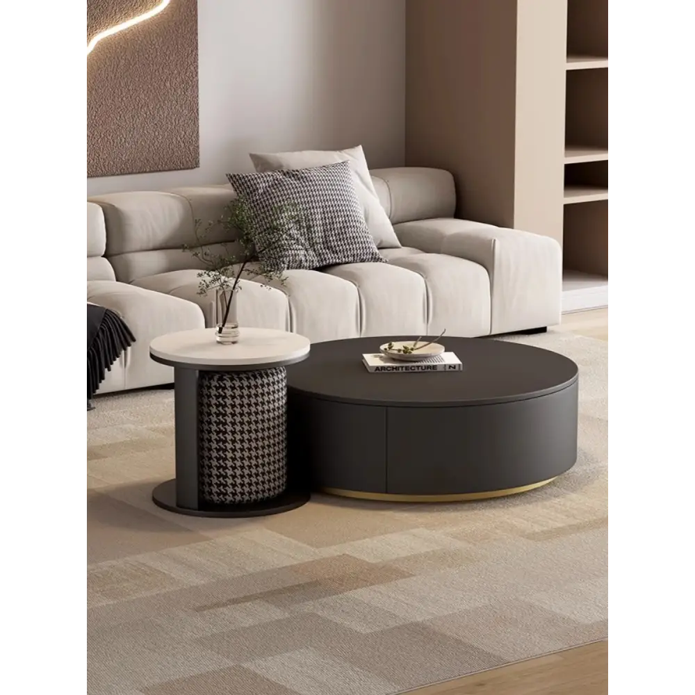 Aria Marble Coffee Table Set, WIth a Mini Stool｜ DC Concept