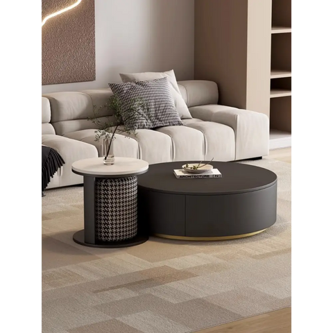 Aria Marble Coffee Table Set, WIth a Mini Stool｜ DC Concept