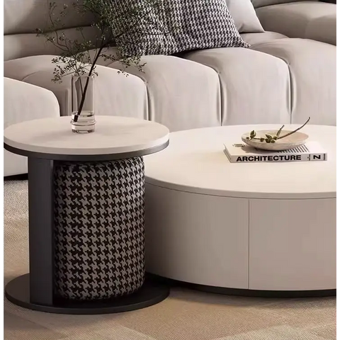 Aria Marble Coffee Table Set, WIth a Mini Stool｜ DC Concept