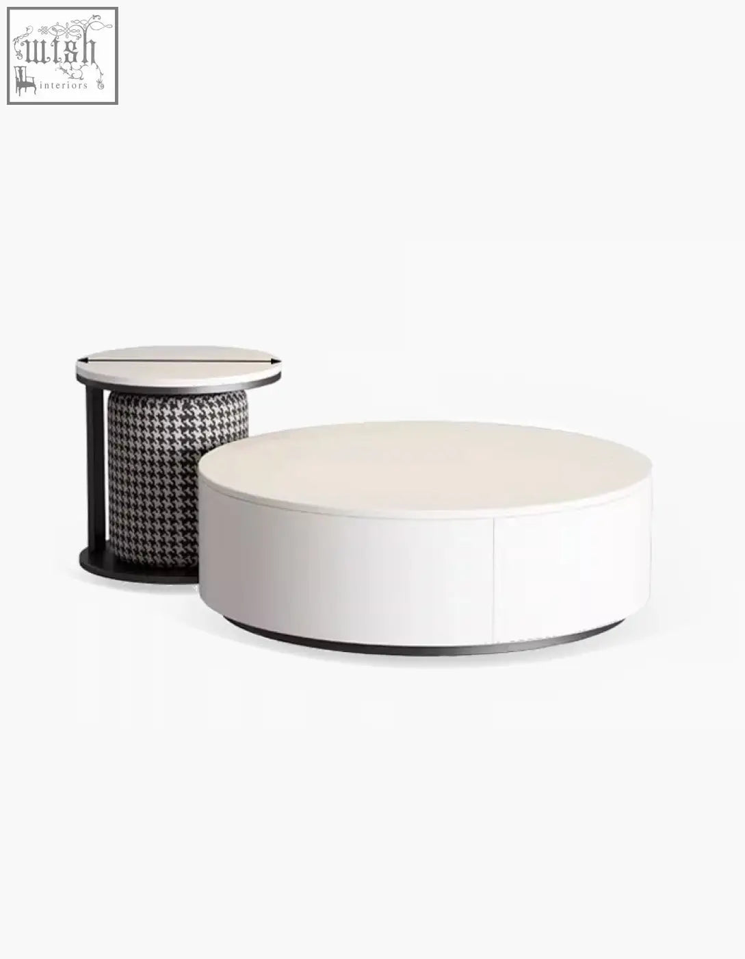 Modern white aria marble coffee table set with footstool coffee table offers sleek minimalist design and black trim