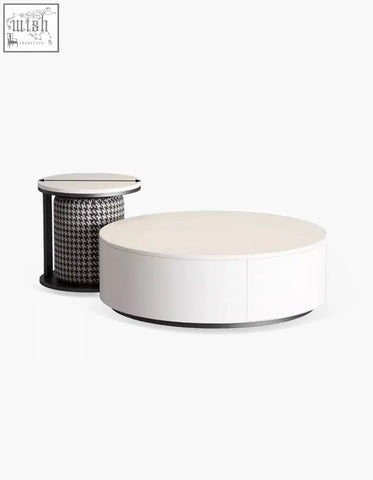 Modern white aria marble coffee table set with footstool coffee table offers sleek minimalist design and black trim