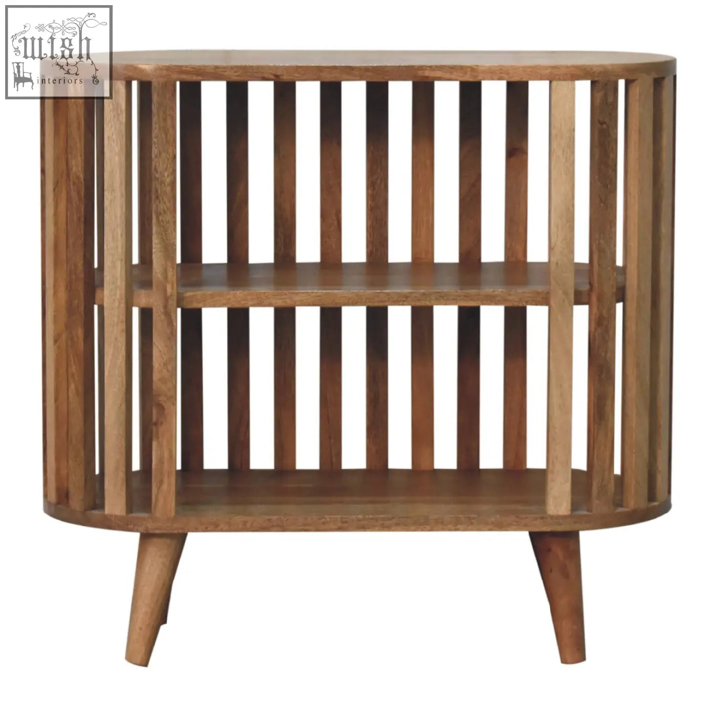 Sleek ariella chest of drawers in oak-ish mango wood with japanese design and vertical slats shelves