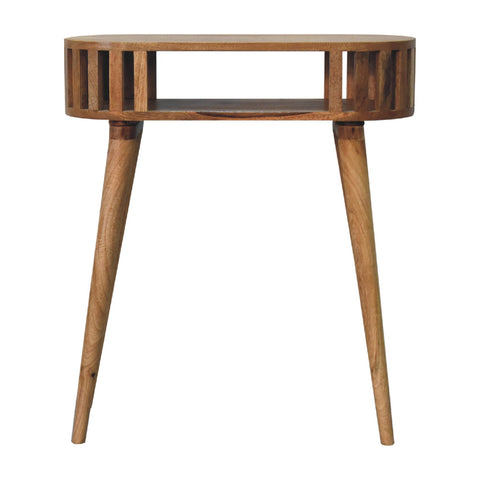 Ariella console table mid-century modern wooden side table with tapered legs and slatted top design in natural wood