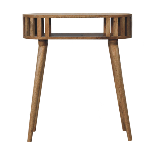 Ariella console table in rustic wood with slatted top and tapered legs perfect for entryway or living room