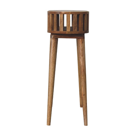 Ariella console table a sleek medium brown wooden plant stand with slatted top and tapered legs