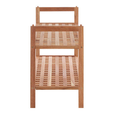 Arla 2 tier walnut wood stackable shoe rack with light brown wood grid design and slatted shelves for storage