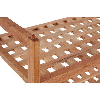 Arla 2 tier walnut wood shoe rack with a light brown wood grid design perfect for stackable storage