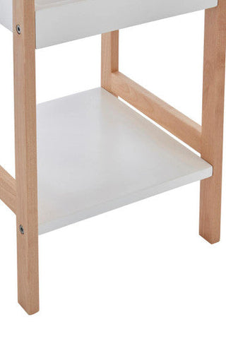 Arla 3 tier bathroom shelf unit with light birchwood frame and white laminate shelves for bathroom storage