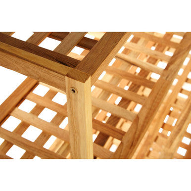 Arla 4 tier walnut wood shoe rack with light brown natural wood grain and walnut wood grid design visible screws