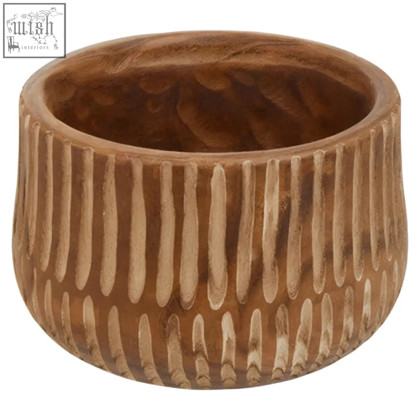 Arlo large wooden planter in brown with natural wood and vertical ribbed texture perfect for outdoor plants