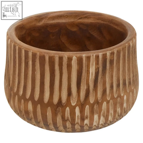 Arlo large wooden planter in brown with natural wood and vertical ribbed texture perfect for outdoor plants