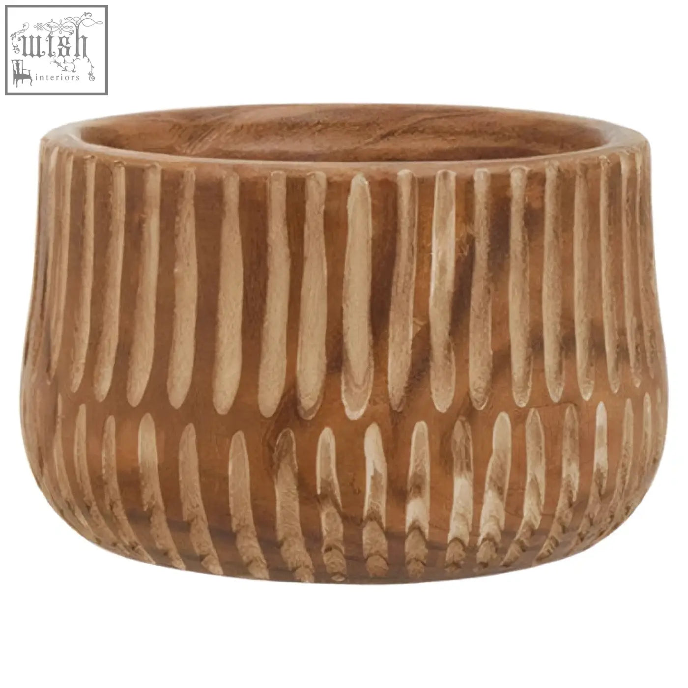A rustic arlo large wooden planter with vertical ridges and a warm natural brown finish