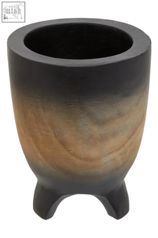 Arlo small wooden black ombre planter with a black and tan gradient stone mortar and three sturdy feet small ombre planter
