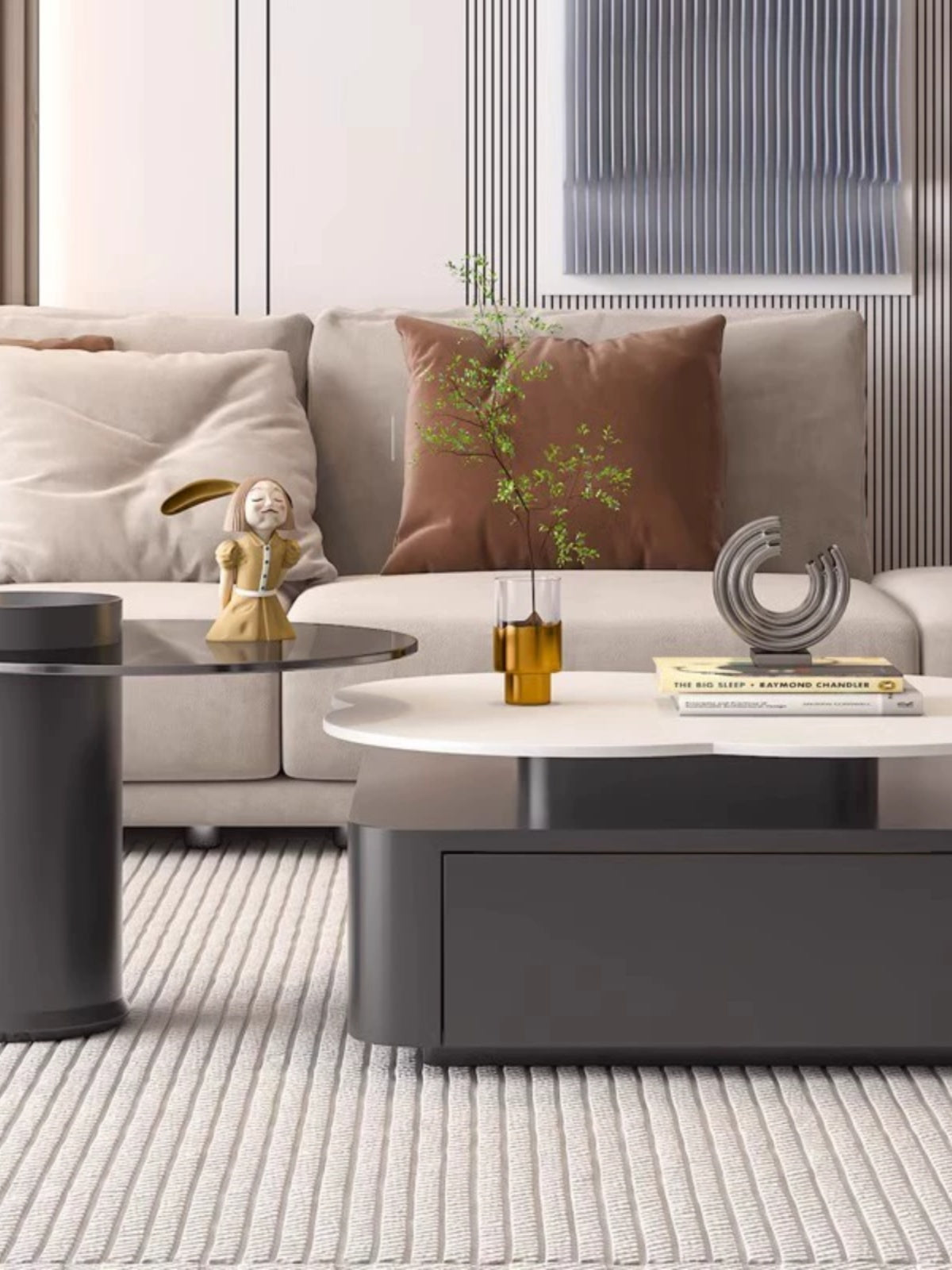 Modern gray aroma flower nesting coffee table with white top and sleek minimalist flower nesting coffee design
