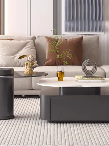 Modern gray aroma flower nesting coffee table with white top and sleek minimalist flower nesting coffee design