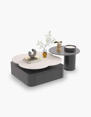 Modern gray aroma flower nesting coffee table with sleek minimalist design and integrated drawer white top