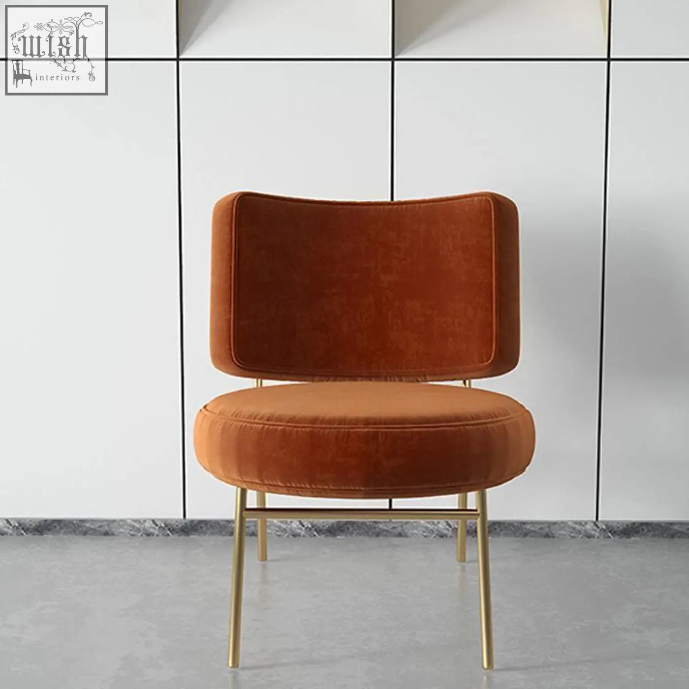 Aron dining chair velvet in rust-colored velvet with slender gold metal legs modern armless dining chair