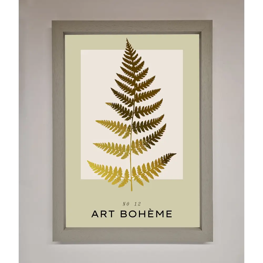 Art Boheme Leaf Foil Print - A3 (29.7 x 42 cm) / Grey - Framed Print