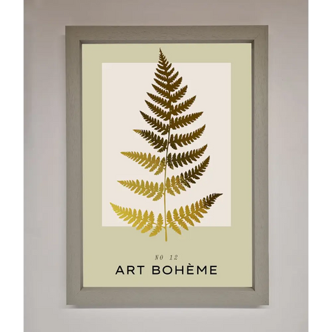 Art Boheme Leaf Foil Print - A3 (29.7 x 42 cm) / Grey - Framed Print