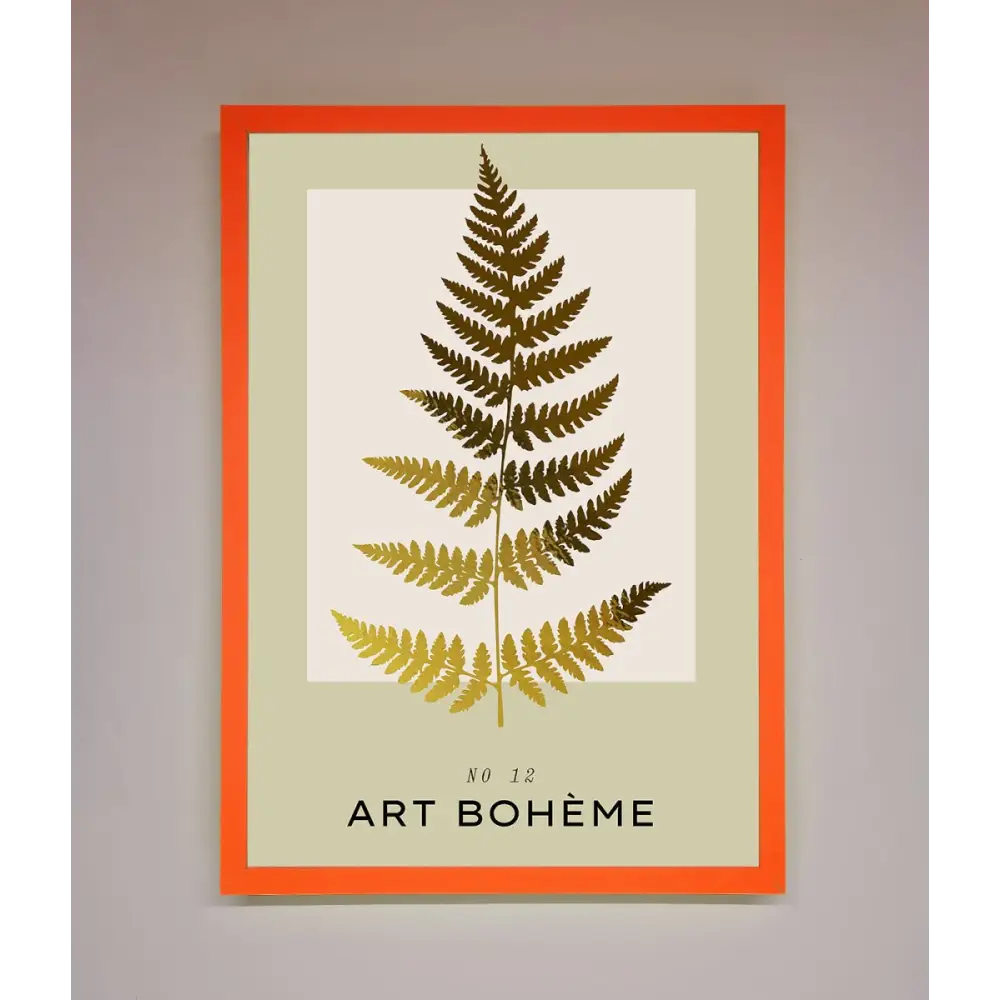 Art Boheme Leaf Foil Print - A3 (29.7 x 42 cm) / Neon Orange - Framed Print