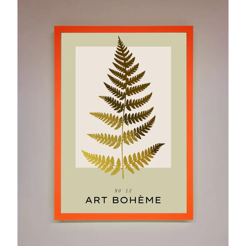 Art Boheme Leaf Foil Print - A3 (29.7 x 42 cm) / Neon Orange - Framed Print