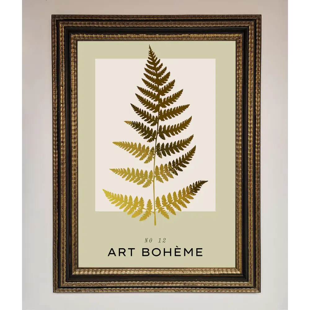 Art Boheme Leaf Foil Print - A3 (29.7 x 42 cm) / Ornate Gold Black - Framed Print