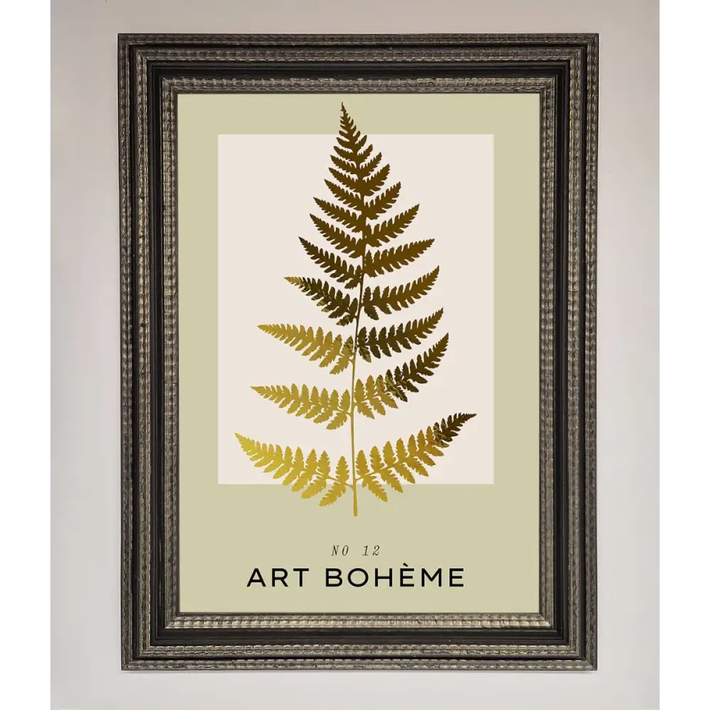 Art Boheme Leaf Foil Print - A3 (29.7 x 42 cm) / Ornate Silver Black - Framed Print