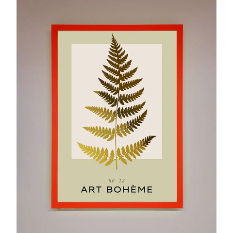 Art Boheme Leaf Foil Print - B0 (100 x 141 cm) / Neon Red - Framed Print